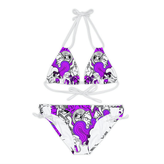 Strappy Bikini Set White & Purple Doodle