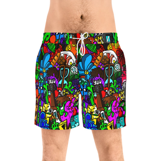 Men's Mid-Length Swim Shorts -Meshup Doodle