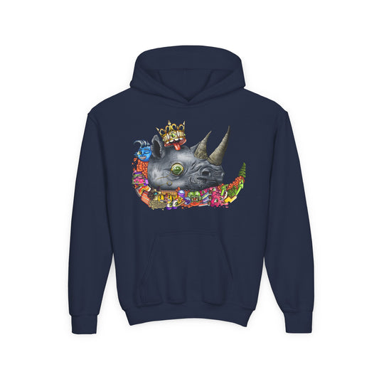 Youth Heavy Blend Hooded Sweatshirt-Doodle Rhino