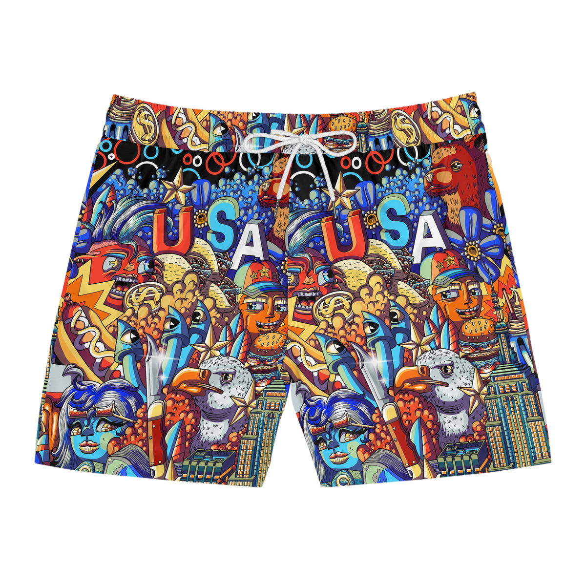 Men's Mid-Length Swim Shorts -USA Doodle