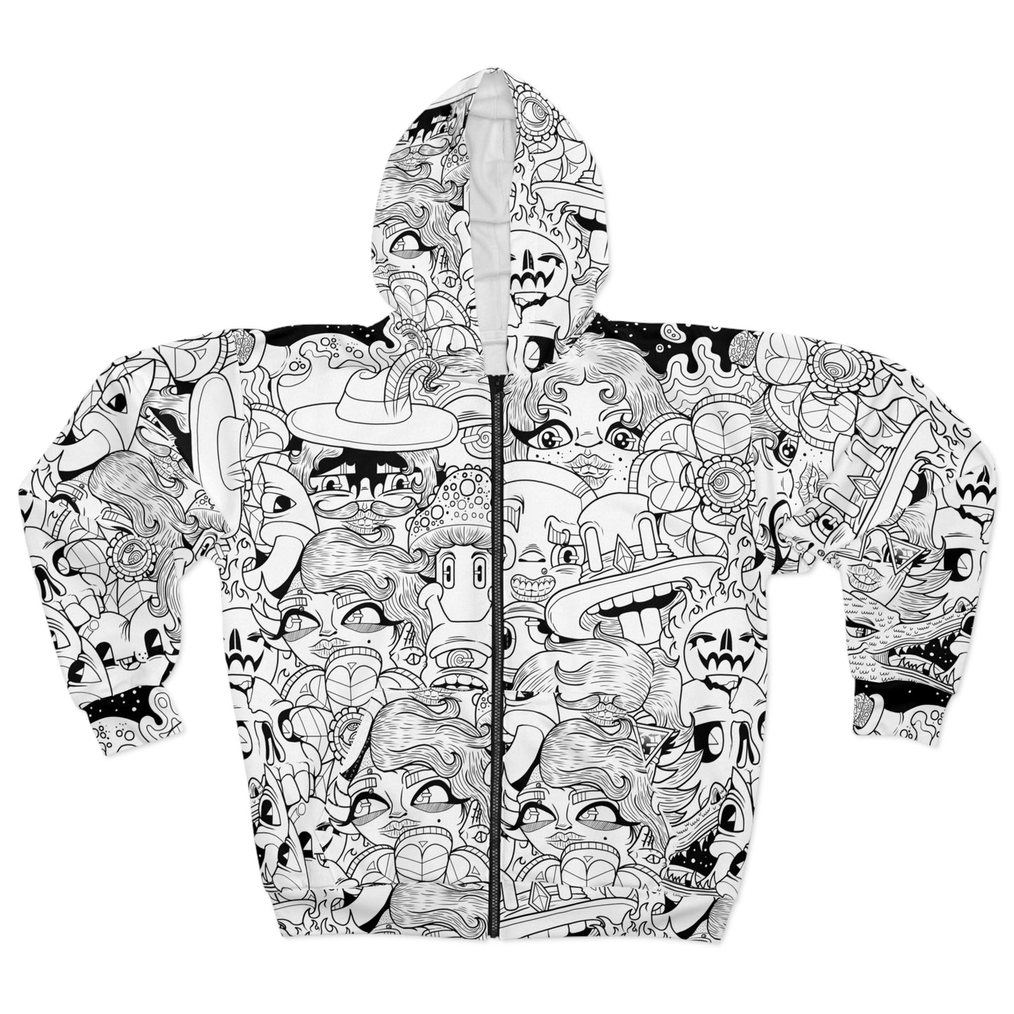 Unisex Zip Hoodie Black & white Doodle