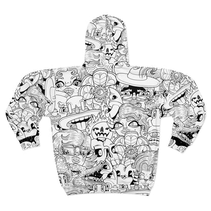 Unisex Zip Hoodie Black & white Doodle