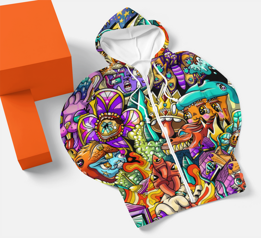 Zip Unisex Hoodie -Colorful Doodle