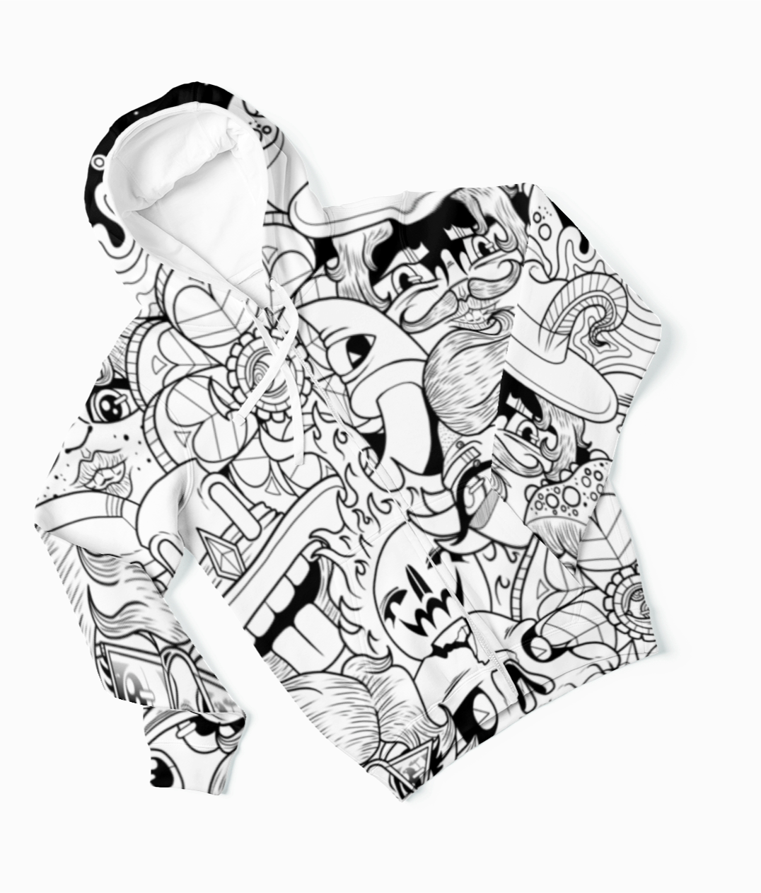 Unisex Hoodie -Black & White Doodle