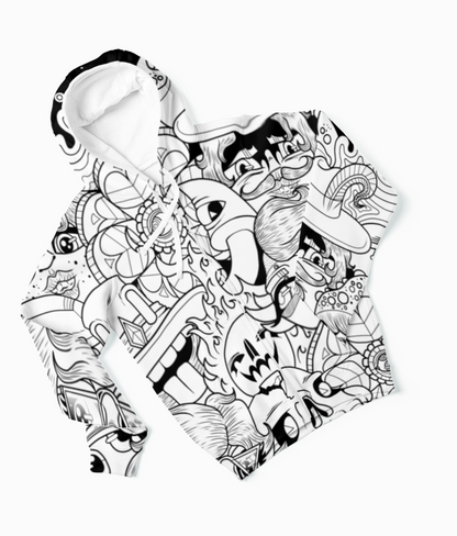 Unisex Hoodie -Black & White Doodle