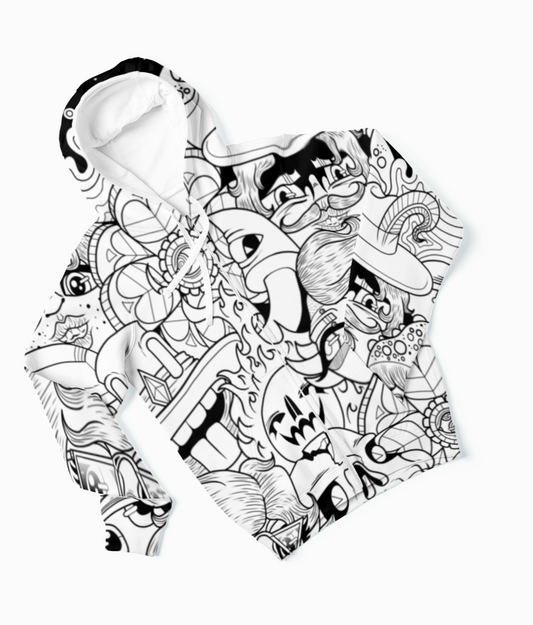 Unisex Hoodie -Black & White Doodle