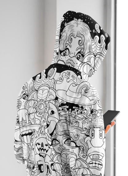 Men's Hoodie Black & White Doodle