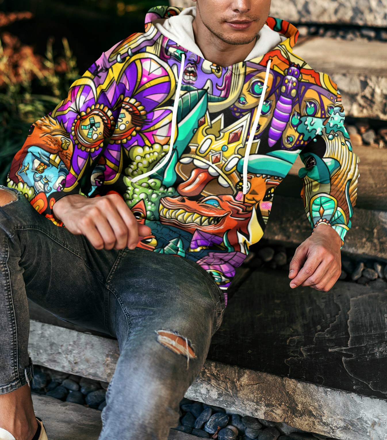 Unisex Zip Hoodie Colorful Doodle